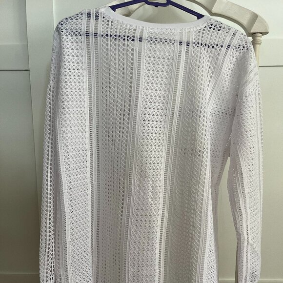 BNWT Fabletics Sophie Tunic White Sheer Crochet Lace Long Sleeve (M) - Picture 5 of 7